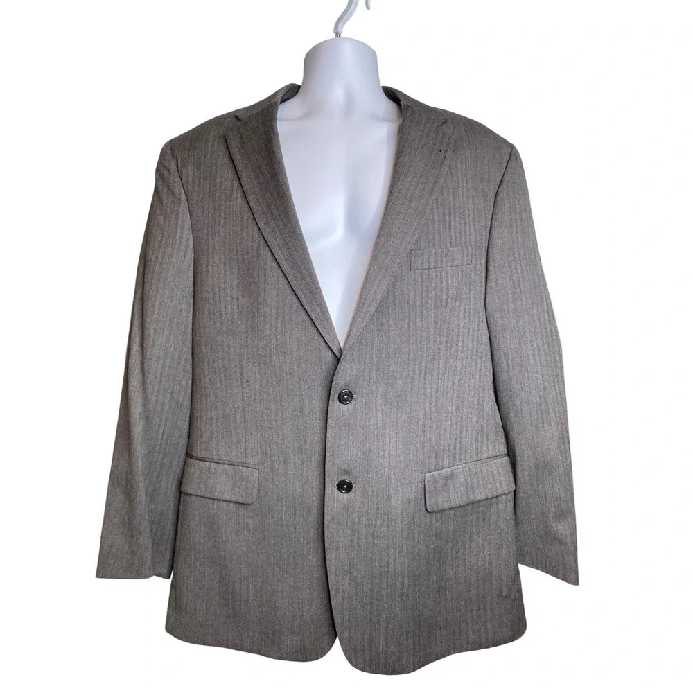 JOS A BANK Signature Collection Gray Wool Herringbone Blazer 44R Preppy Academia